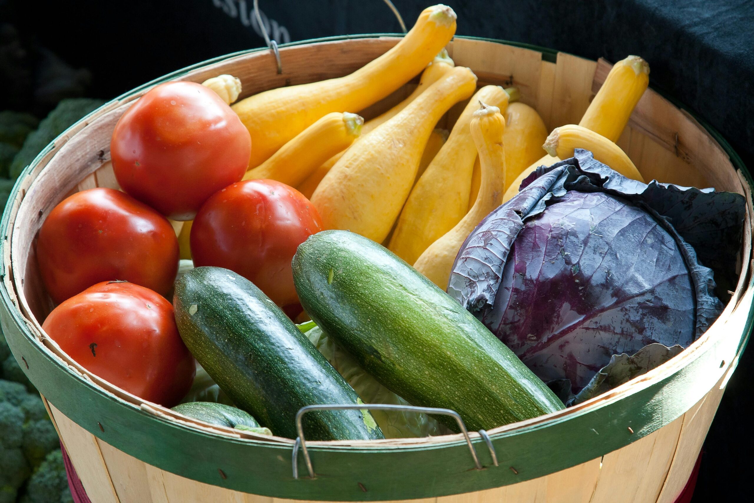 A vibrant basket of fresh organic vegetables