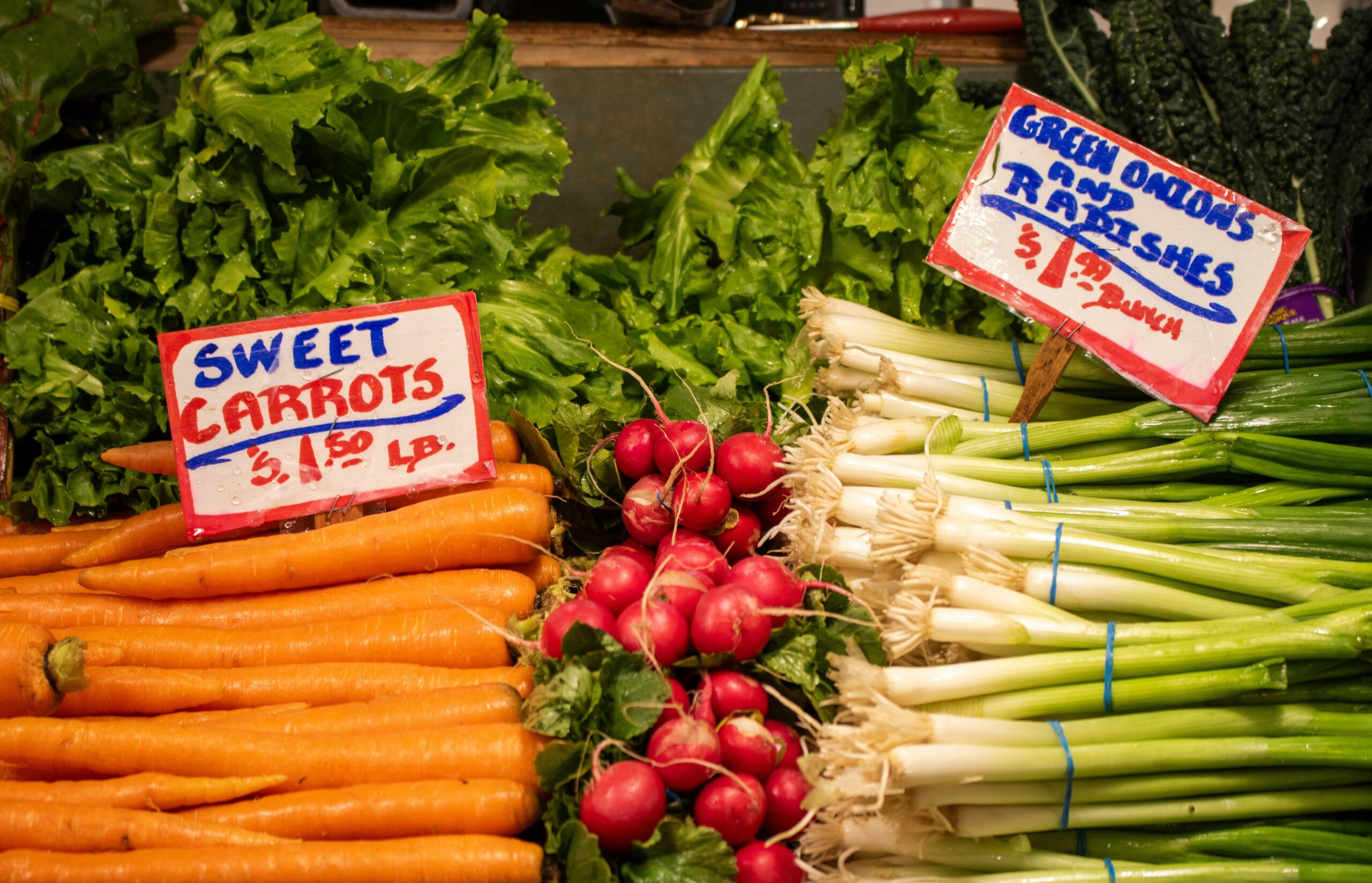A vibrant bowl of colorful organic vegetables, including carrots, kale, and tomatoes.