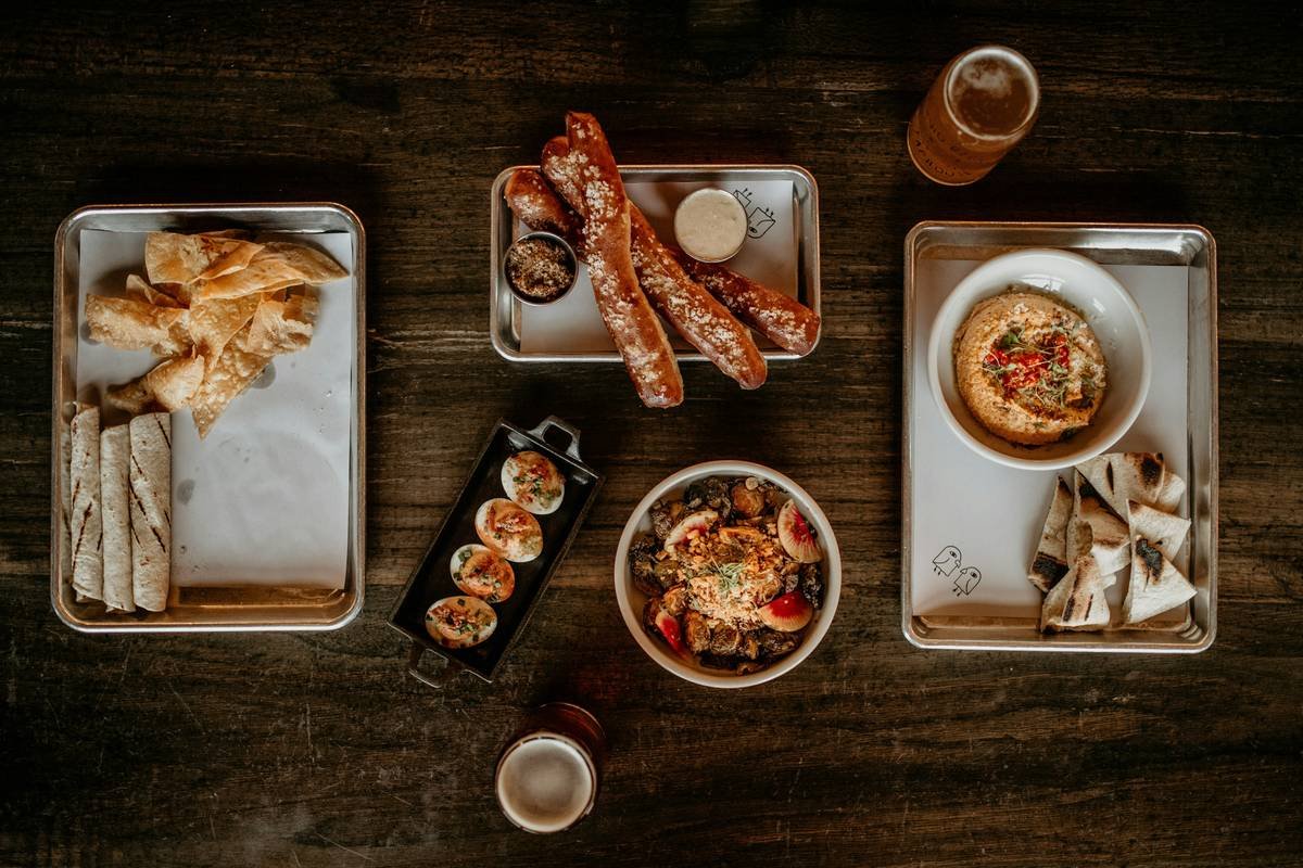 appetizers with pretzels and deviled eggs